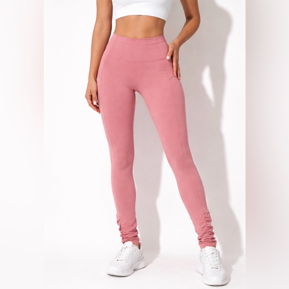 Free People Movement Leggings Pink High Rise Ruched Ankle Yoga Pants Size Small